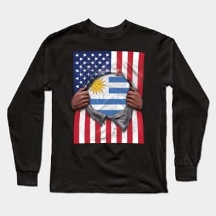 Uruguay Flag American Flag Ripped - Gift for Uraguyan From Uruguay Long Sleeve T-Shirt